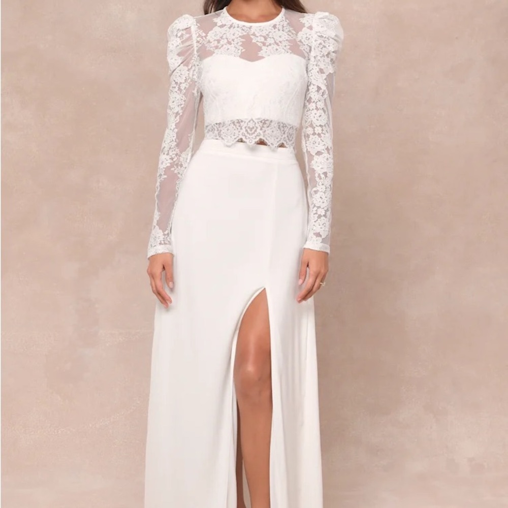 Lulu's Heavenly Promise White Sheer Lace Skirt Only (Two-Piece Set) - Picture 4 of 4